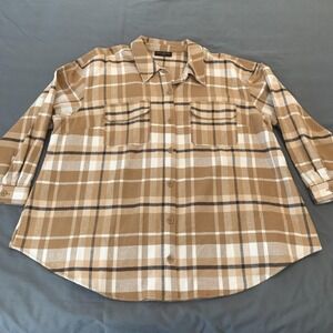 Lane‎ Bryant Shirt/Shacket Womens 22/24 Plus Beige Plaid Flannel Button Front